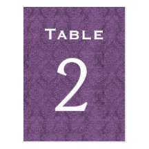 Plum Purple Damask Wedding Table Number 2 C201 Postcard