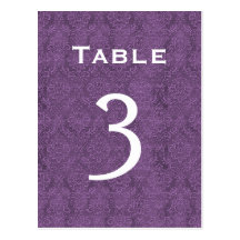 Plum Purple Damask Wedding Table Number 3 C202 Postcards