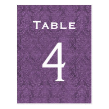 Plum Purple Damask Wedding Table Number 4 C203 Post Card