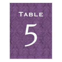 Plum Purple Damask Wedding Table Number 5 C204 Post Card