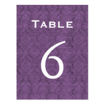 Plum Purple Damask Wedding Table Number 6 C205 Postcard