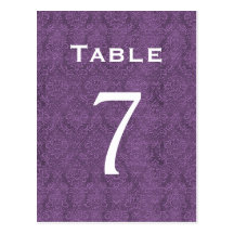 Plum Purple Damask Wedding Table Number 7 C206 Post Card