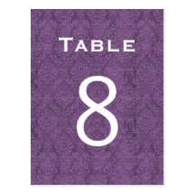 Plum Purple Damask Wedding Table Number 8 C207 Post Cards