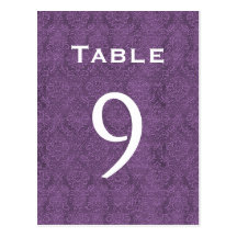 Plum Purple Damask Wedding Table Number 9 C208 Postcard