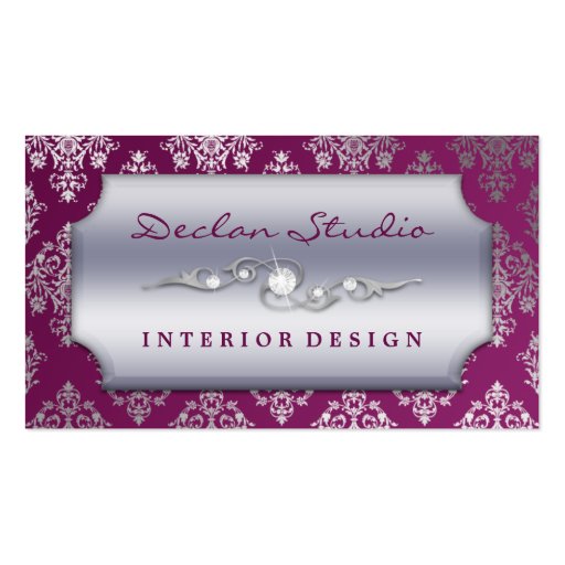 Plum Purple Dashing Damask Fashion/Interior Design Business Card Template