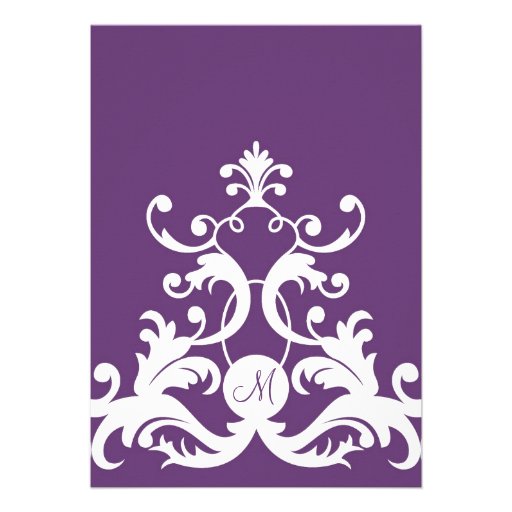 Plum Purple Elegant Damask Wedding Invitation