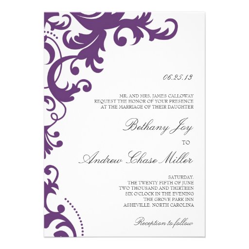 Plum Purple Elegant Damask Wedding Invitation
