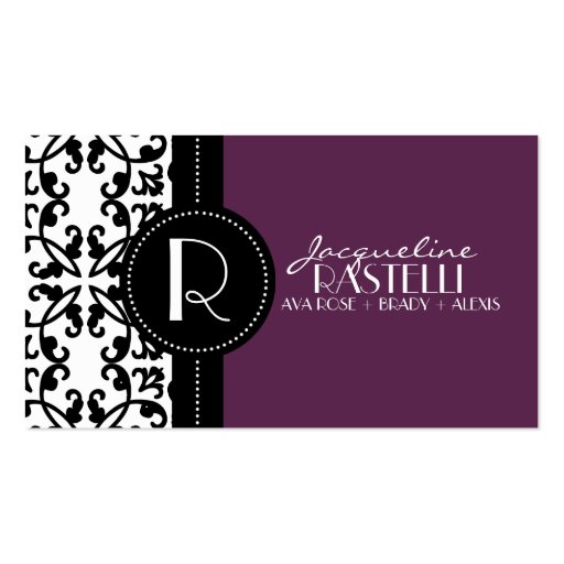 Plum Purple Estate Damask Mommy Calling Card / Business Cards (front side)