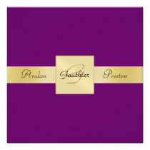 Plum Purple Gold Metal Monogram Formal Invitation invitations