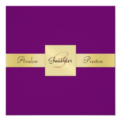 Plum Purple Gold Metal Monogram Formal Invitation