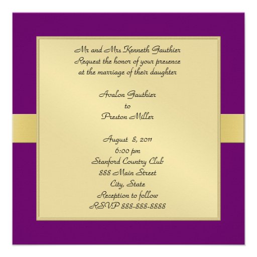 Plum Purple Gold Metal Monogram Formal Invitation