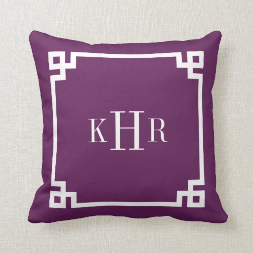 Plum Purple Greek Key Border Custom Monogram Throw Pillow Zazzle