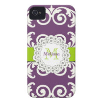 Plum Purple Green Swirls Floral iPhone 4 Case-Mate