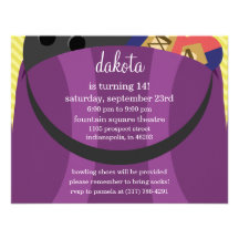 Plum Purple In The Bag Bowling Birthday Party Personalized Invitation