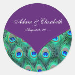 Plum Purple Peacock Wedding Favor Label Round Sticker