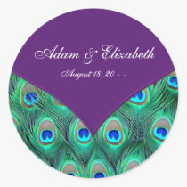 Plum Purple Peacock Wedding Favor Label stickers