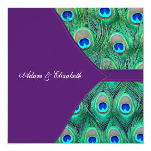 Plum Purple Peacock Wedding 5.25x5.25 Square Paper Invitation Card