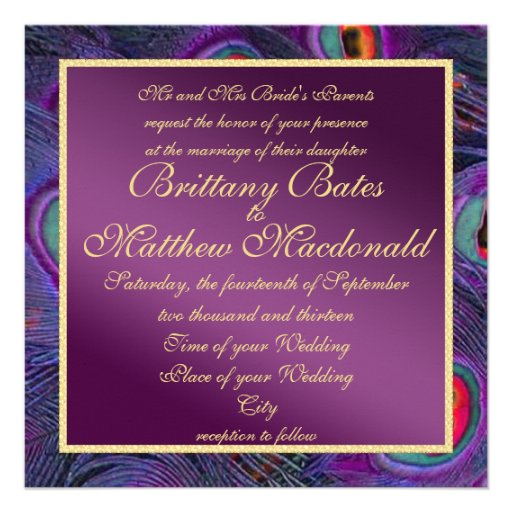 Plum Purple Peacock Wedding Invitation
