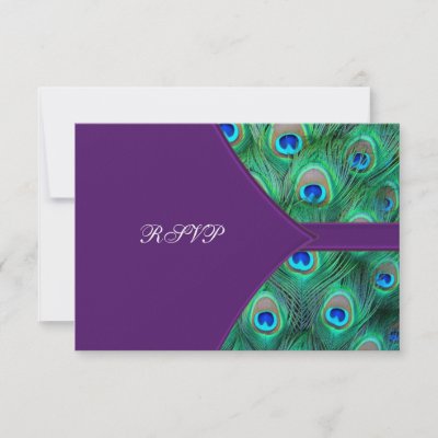 Plum Purple Peacock Wedding RSVP Invites