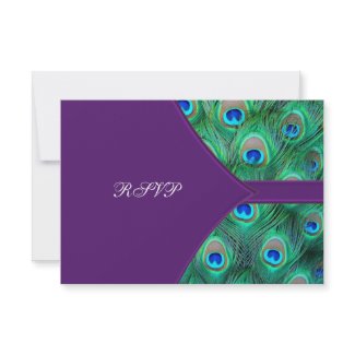 Plum Purple Peacock Wedding RSVP invitation