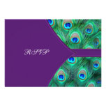 Plum Purple Peacock Wedding RSVP Invites
