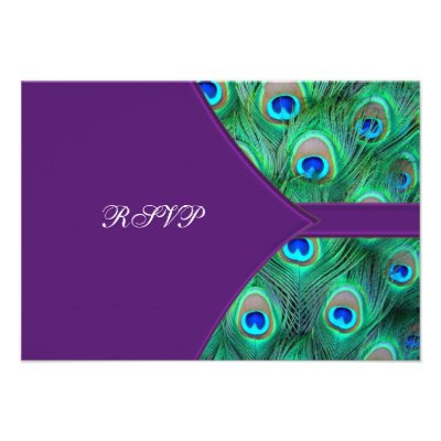 Plum Purple Peacock Wedding RSVP Invites