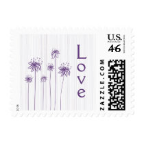 Plum purple stripes floral wedding love stamps