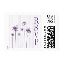 Plum purple stripes floral wedding RSVP stamps