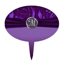 Plum & Purple Velvet Wedding Swirl Oval Cake Toppers