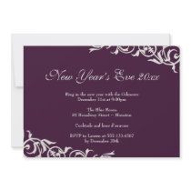 Plum script NYE new year eve party celebration invitations
