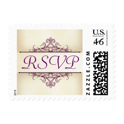 Plum Scroll with Champagne RSVP Stamp (Small)