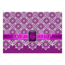 Plum & Silver Lace Jeweled RSVP Invitation