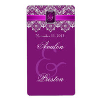 Plum & Silver Lace Jeweled Wedding Wine Label