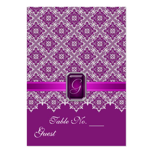 Plum & Silver Lace Wedding Table Setting PlaceCard Business Cards (front side)