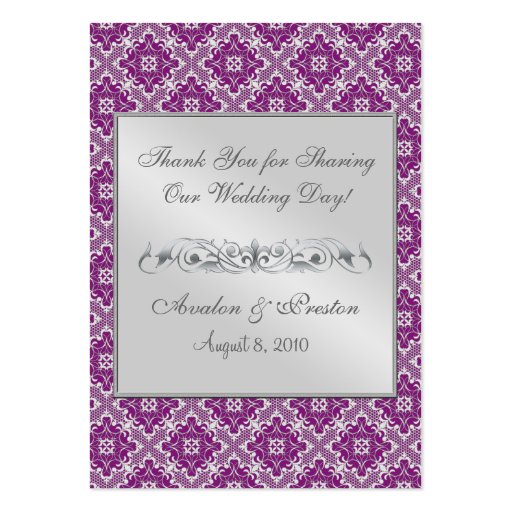 Plum & Silver Lace Wedding Table Setting PlaceCard Business Cards (back side)