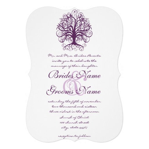 Plum Swirl Tree Roots of Love Wedding Invitate Custom Announcement