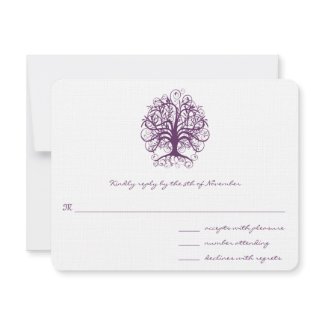 Plum Swirl Tree Wedding Response Card invitation