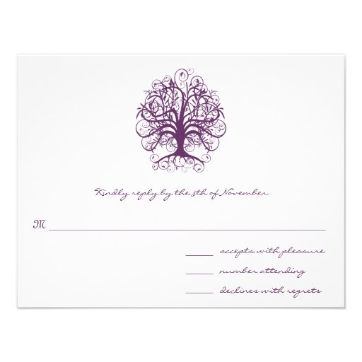 Plum Swirl Tree  Wedding  Response Card Custom Invitation