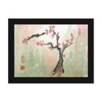 Plum Tree Postcard with Black Border