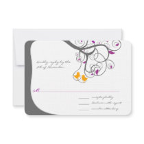 Plum Tree Swirls Love Birds Wedding Invitation