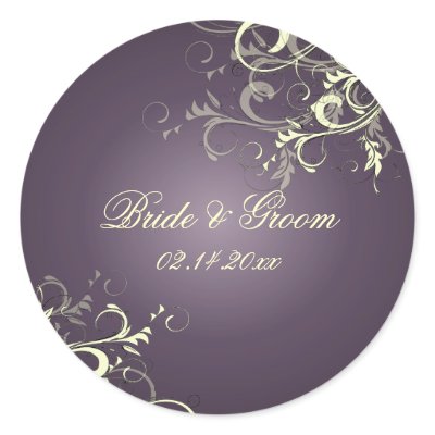 Plum vanilla swirls wedding stickers