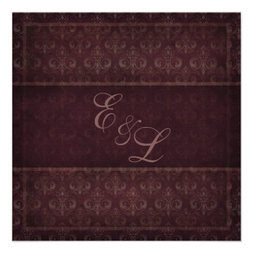 Plum Vintage Damask Wedding Invitation