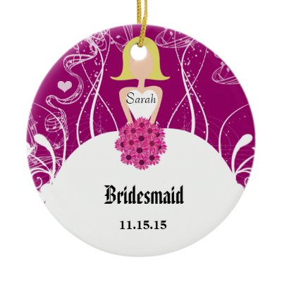 Plum Wedding Gown Bridesmaid Christmas Ornament