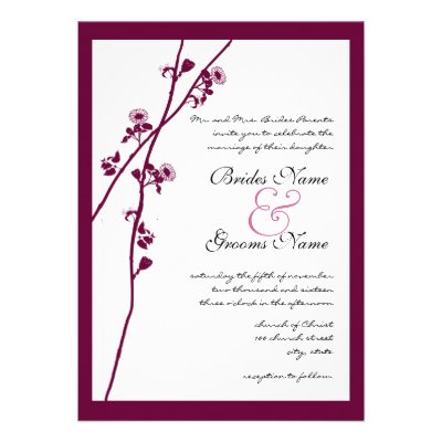 Plum Wild Flower Branches Wedding Invitation