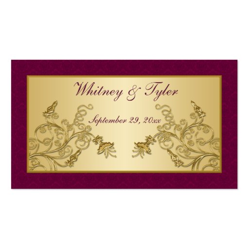 Plum Wine and Gold Floral Damask Wedding Favor Tag Business Card Templates