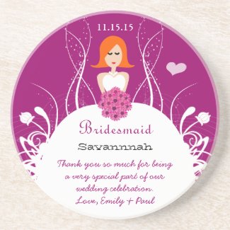 Plum with Red Hair Side Part Bridesmaid Coaster coaster