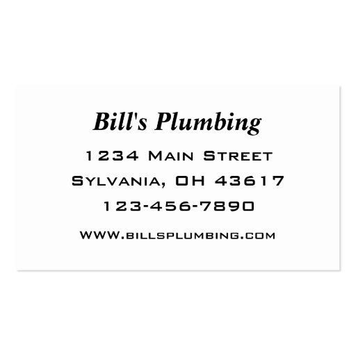 Plumber business card (back side)