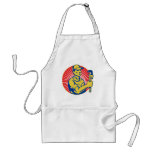 plumber repairman holding pipe wrench woodcut aprons