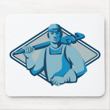 plumber with monkey wrench retro mousepads