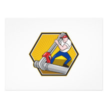 Plumber Worker With Adjustable Wrench Cartoon Personalized Invitation